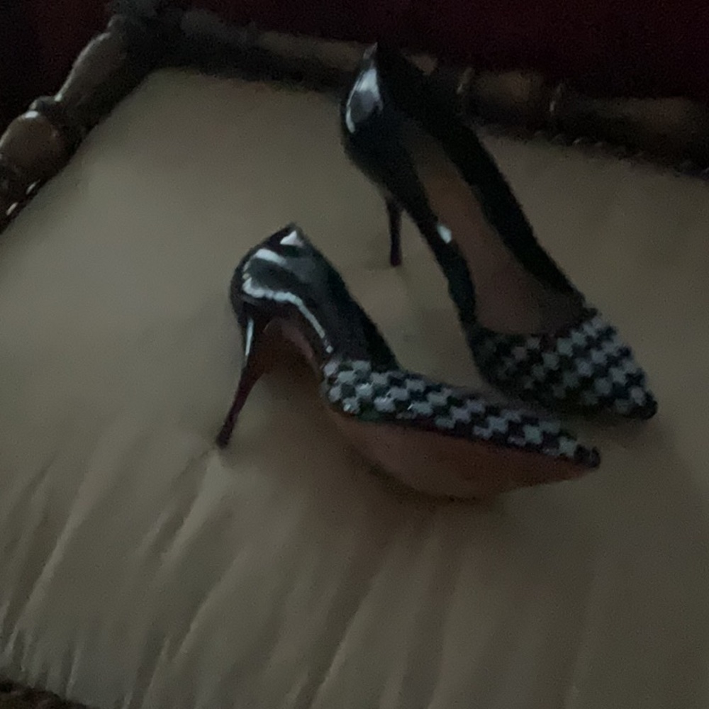 Elegant Black and White Houndstooth Heels